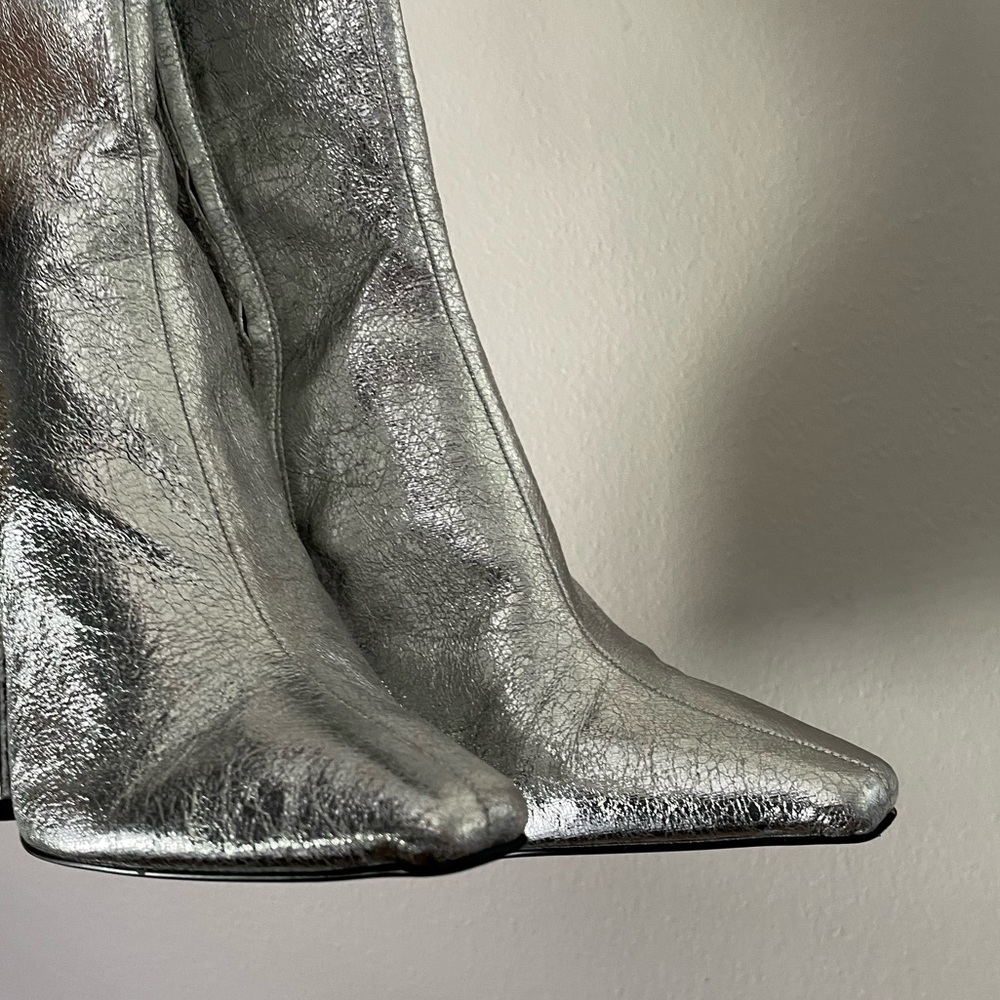 Steve Madden Silver Zelda Pointed Toe Block Heel Under the Knee Boots - Picture 11 of 16